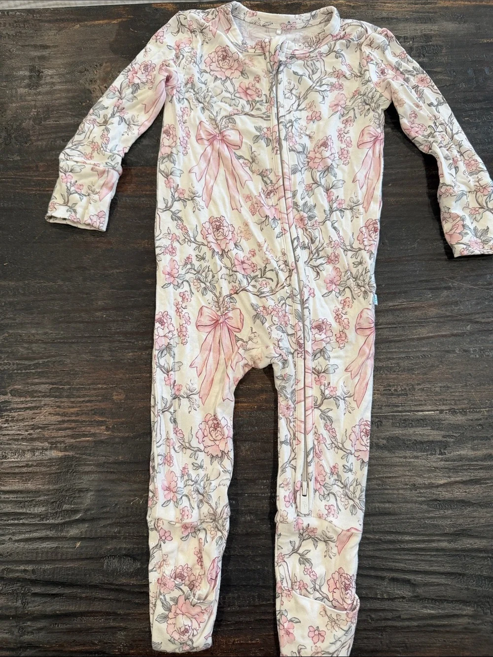 Posh Peanut Pink Floral & Bow-Print Kids One-Piece Footie